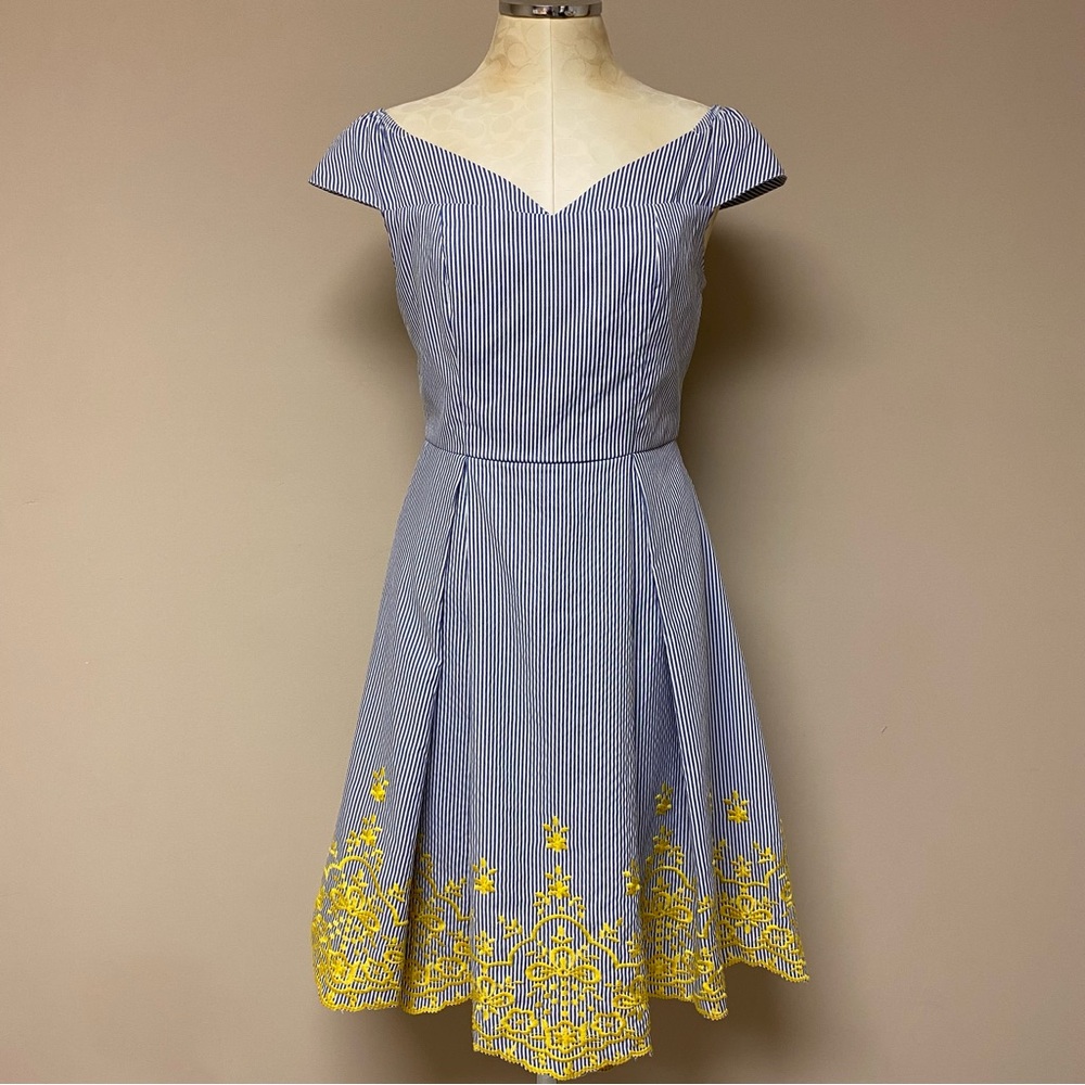 Nicole Miller Embroidered Striped Dress